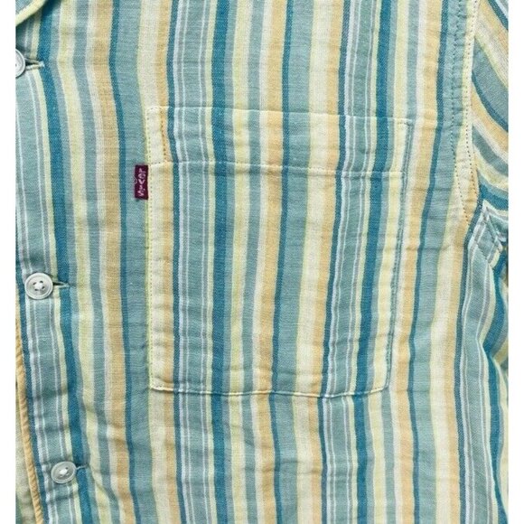 Levi’s Shirt Size M Men’s The Sunset Camp Striped Relaxed Yelow Green White New - Picture 3 of 10
